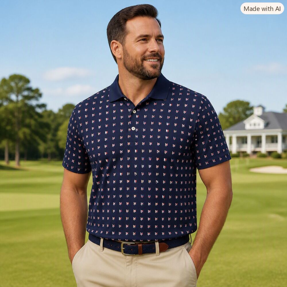 Tommy Hilfiger Golf Navy Flag‑Motif Polo – Size XL- EUC